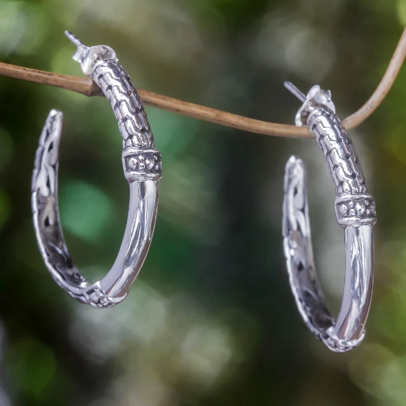 Serpent Bone Sterling Silver Half Hoop Earrings