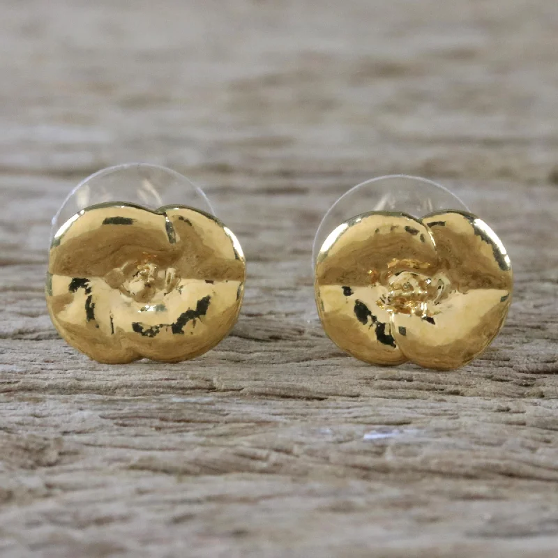 Shining Petals Gold Plated Natural Crown of Thorns Flower Stud Earrings