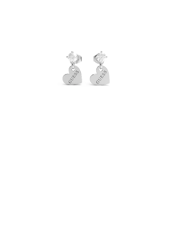 Silver Heart Logo Crystal Stud Earrings