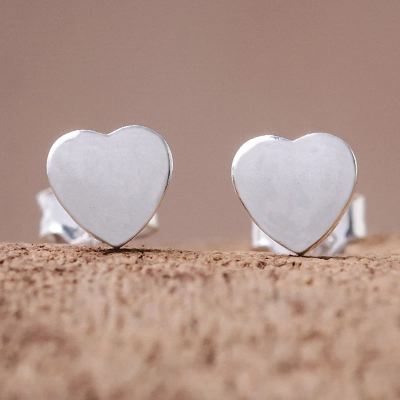 Simple Hearts Heart-Shaped Sterling Silver Stud Earrings from Thailand