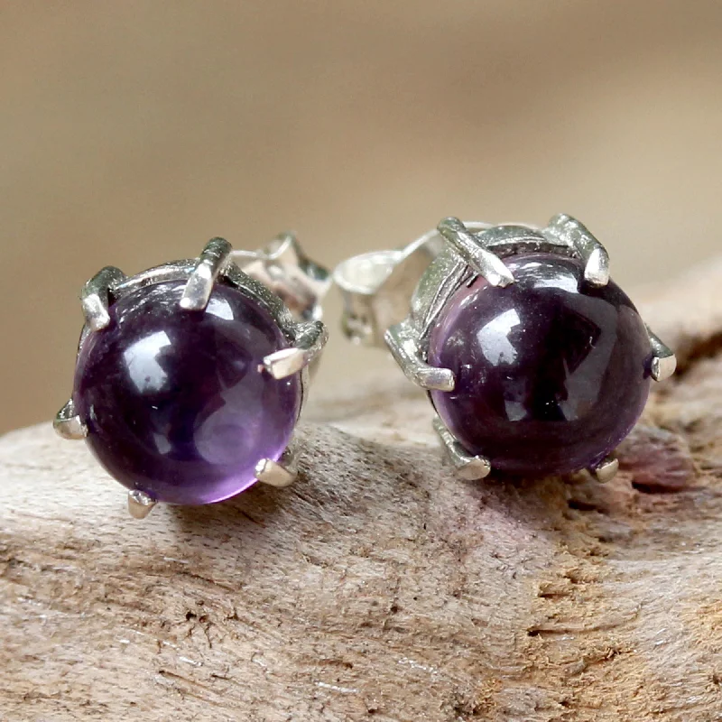 To the Point Sterling Silver and Amethyst Stud Earrings from Thailand