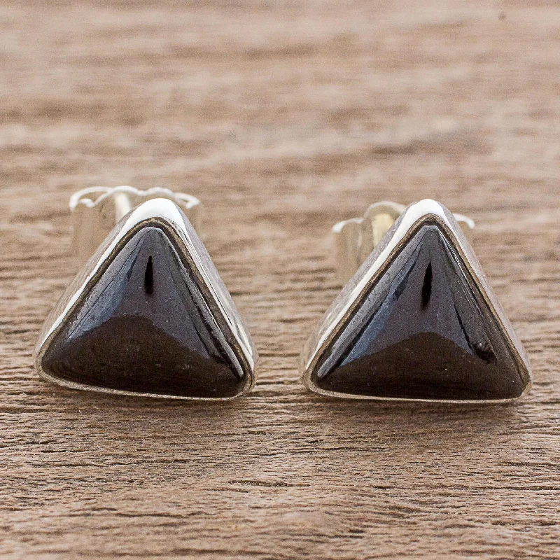 Triangle Mystique Black Jade and Sterling Silver Triangle Stud Earrings