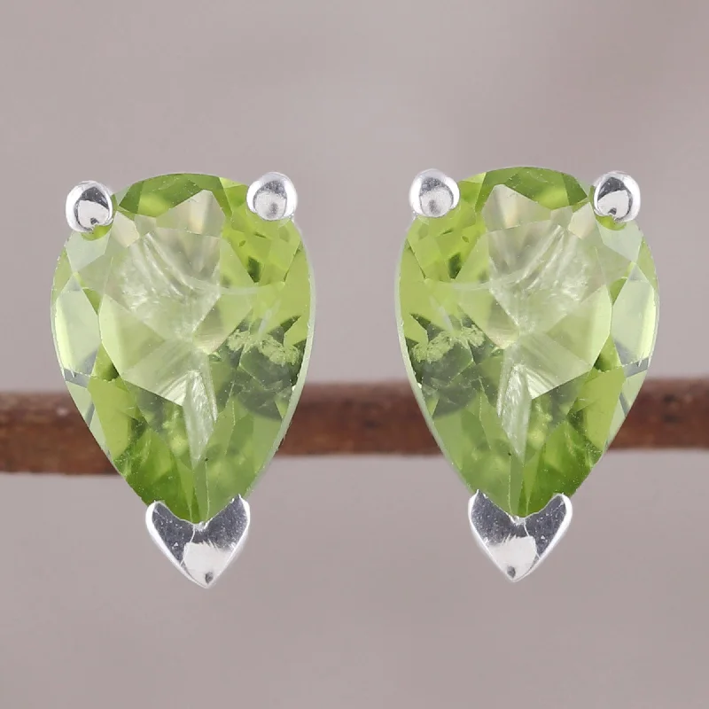 Verdant Gleam Faceted Peridot Stud Earrings Crafted in India