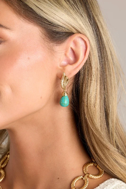 Winged Elegance Gold & Turquoise Drop Earrings