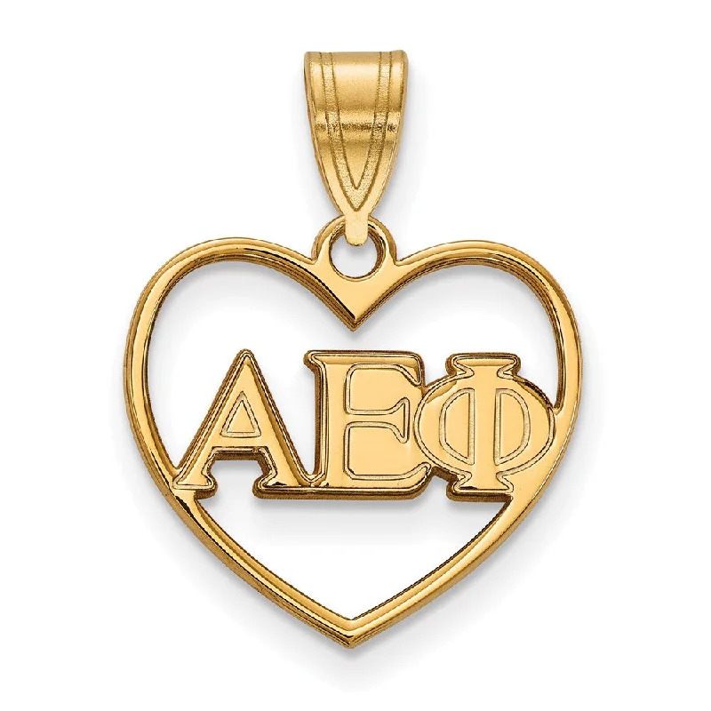 14K Plated Silver Alpha Epsilon Phi Heart Greek Letters Pendant