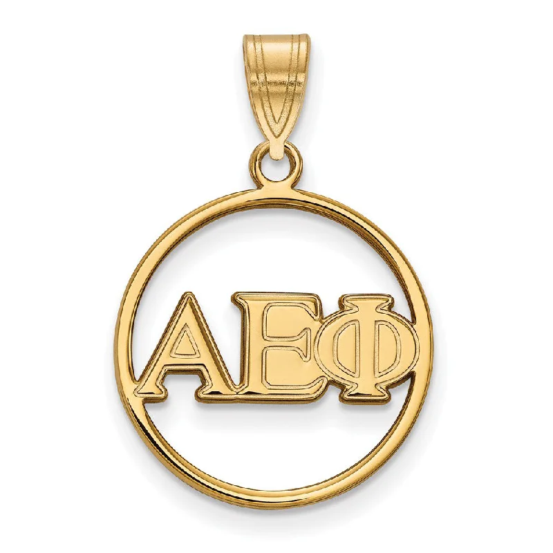 14K Plated Silver Alpha Epsilon Phi Small Circle Greek Letters Pendant