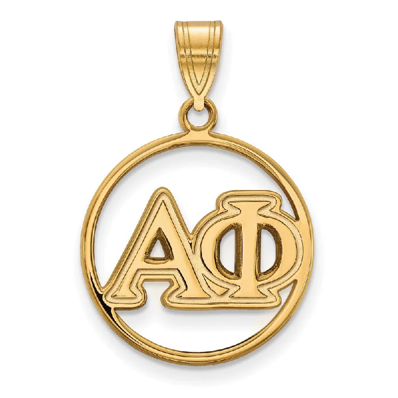 14K Plated Silver Alpha Phi Medium Circle Greek Letters Pendant