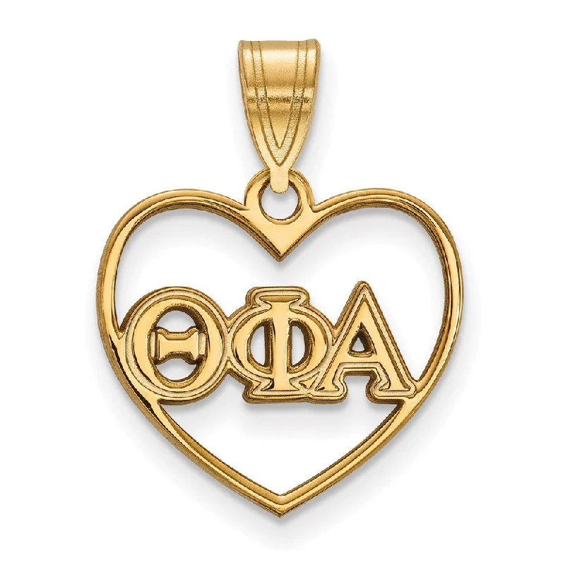 14K Plated Silver Theta Phi Alpha Heart Greek Letters Pendant