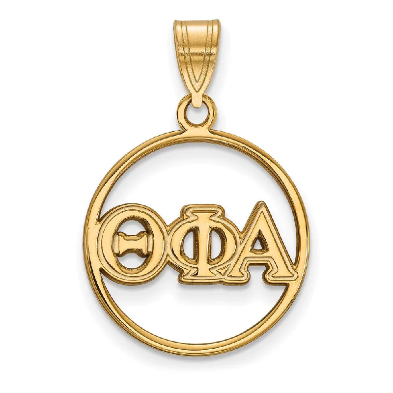 14K Plated Silver Theta Phi Alpha Medium Circle Greek Letters Pendant