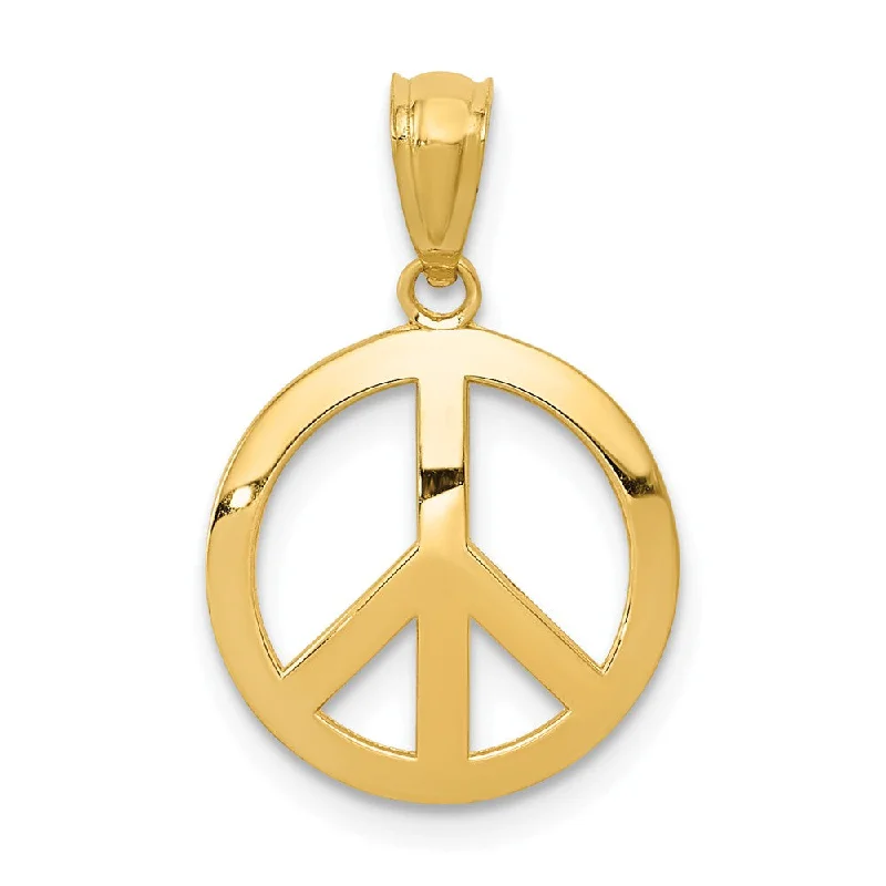 14k Yellow Gold 13mm Polished Convex Peace Symbol Pendant