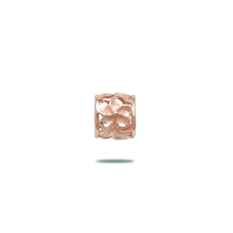 Hawaiian Heirloom Plumeria  Barrel Pendant in Rose Gold - 9mm