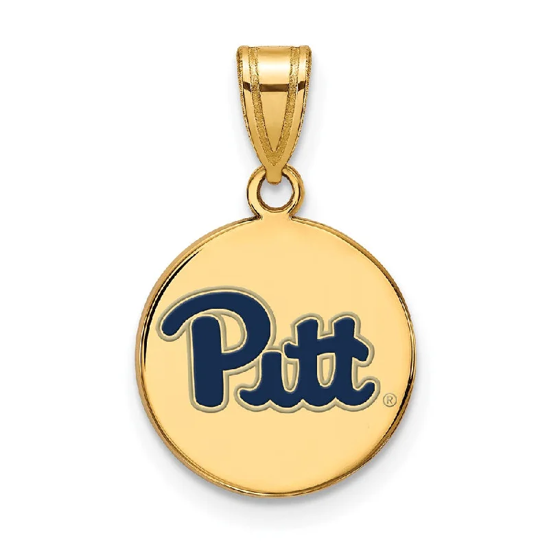 14k Gold Plate Silver U. of Pittsburgh Medium Enamel Disc Pendant