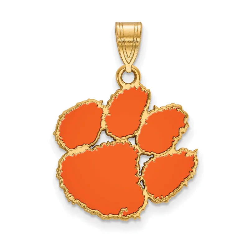 14k Gold Plated Silver Clemson U Large Enamel Pendant