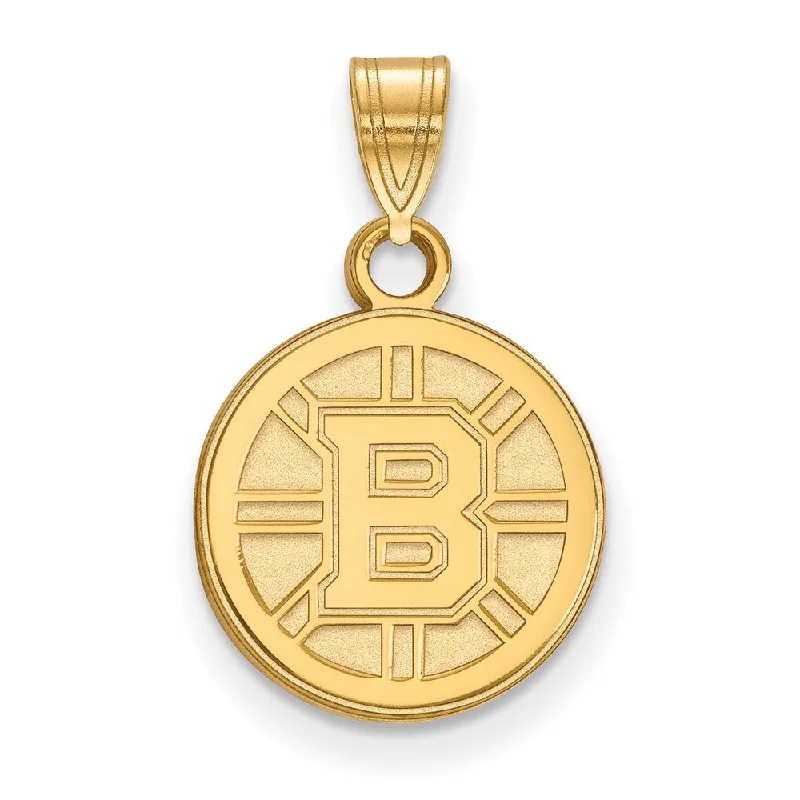 SS 14k Yellow Gold Plated NHL Boston Bruins Small Disc Pendant