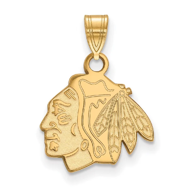 SS 14k Yellow Gold Plated NHL Chicago Blackhawks SM Logo Pendant