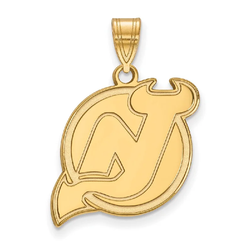 SS 14k Yellow Gold Plated NHL New Jersey Devils Large Pendant