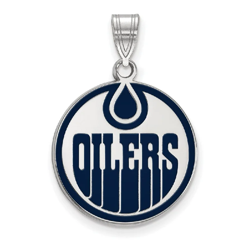 Sterling Silver NHL Edmonton Oilers LG Enamel Disc Pendant