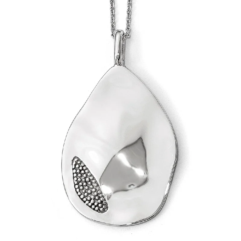 Sterling Silver Polished & Textured Organic Teardrop Pendant 23 x 40mm