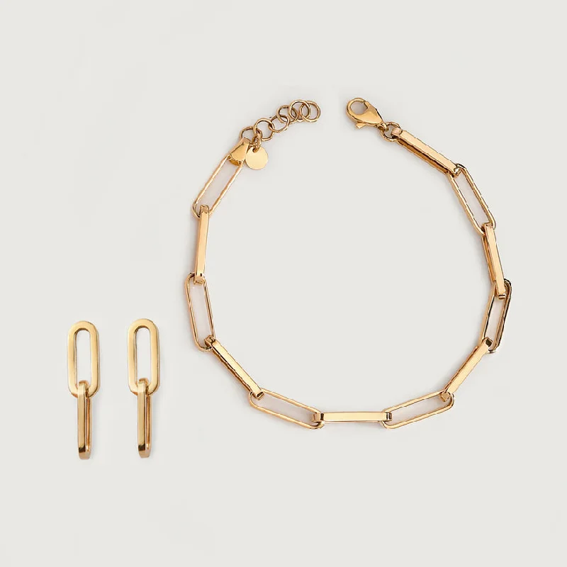 14K Paperlink Bracelet + 9K Paperclip Link Earrings