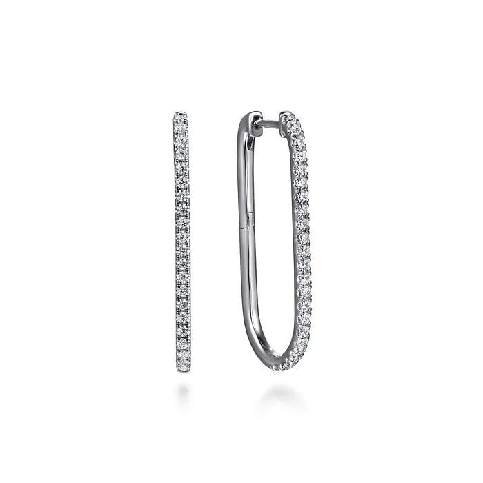 14K White Gold Diamond Classic Elongated Oval Hoop Earrings