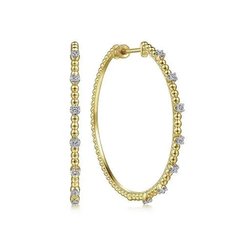 14K Yellow Gold 40mm Diamond Classic Hoop Earrings