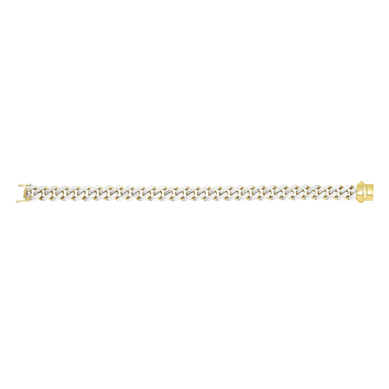 14kt Gold 8.25 inches Yellow Finish 9.5mm White Diamond Cut Curb Link Bracelet with Box with Both Side Push Clasp