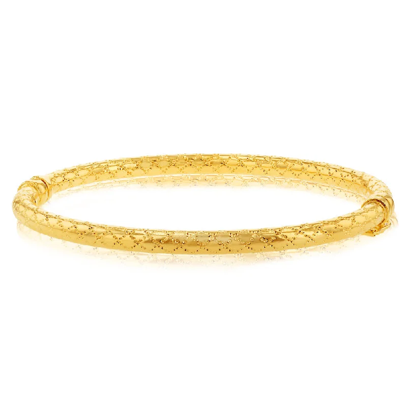 9ct Yellow Gold Patterned Hinged 50 X 60mm Round Bangle