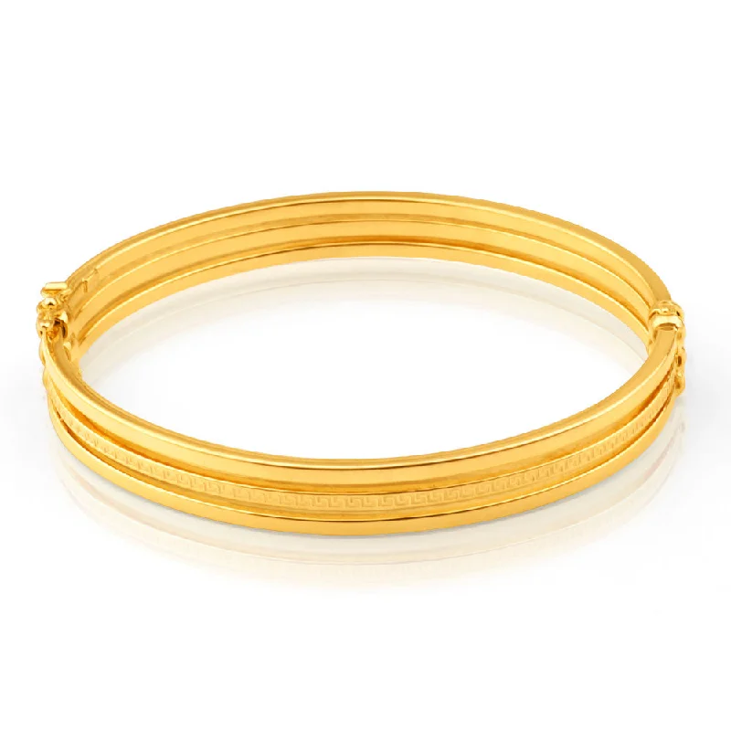 9ct Yellow Gold Silver Filled Triple Greek Key Bangle