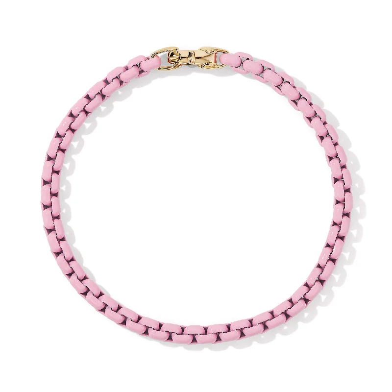 DY Bel Aire Color Box Chain Bracelet in Blush Acrylic with 14K Yellow Gold Accent\, 4mm