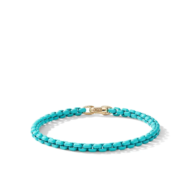 DY Bel Aire Color Box Chain Bracelet in Turquoise Acrylic with 14K Yellow Gold Accent\, 4mm