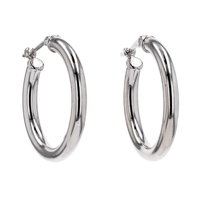 White Gold Tube Hoop Earrings by Carla | Nancy B.