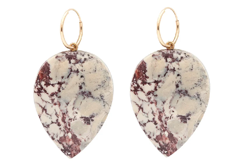 Red Viper Jasper Earring & 14K Yellow Gold Hoop Earrings