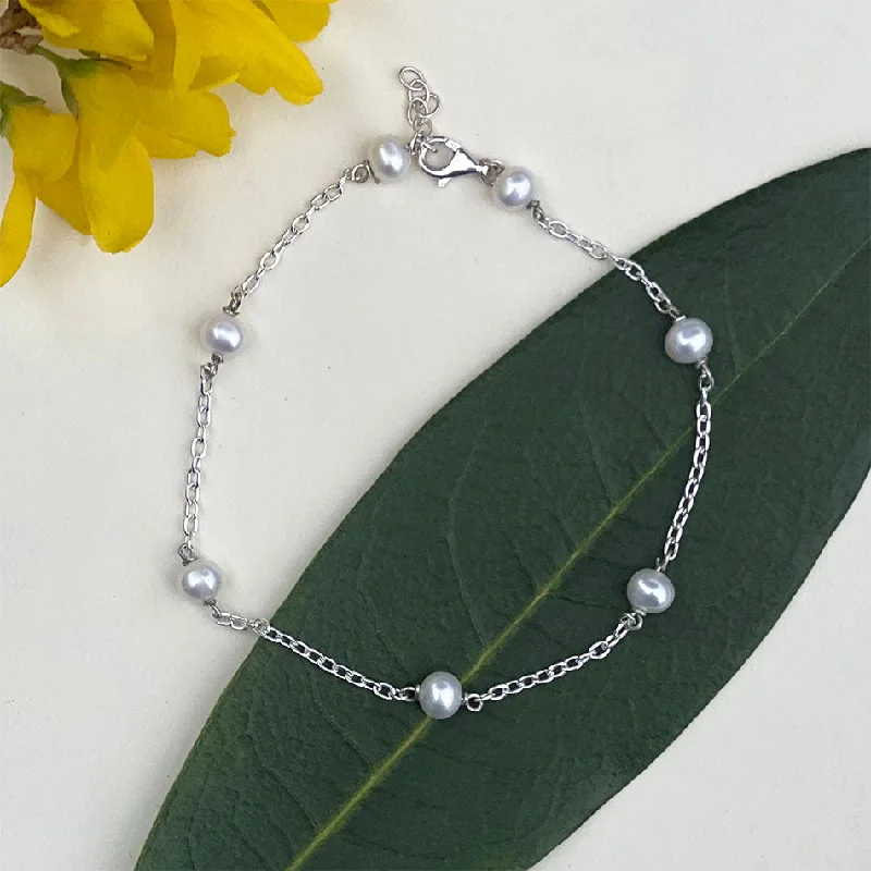 Delicate Pearl Chain Bracelet - Sterling Silver, Indonesia