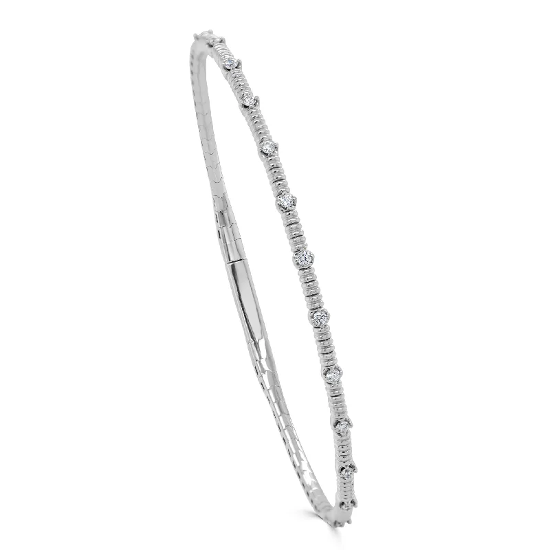 Diamond Classic Station Flexible Bangle in 14K White Gold