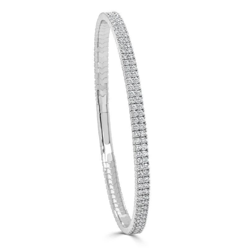 Diamond Double Row Flexible Bangle in 14K White Gold