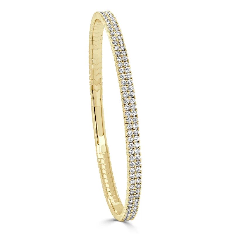 Diamond Double Row Flexible Bangle in 14K Yellow Gold