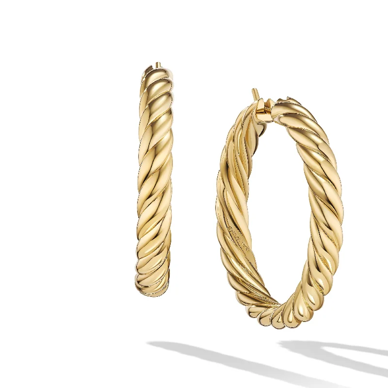 Sculpted Cable Hoop Earrings in 18K Yellow Gold\, 38mm