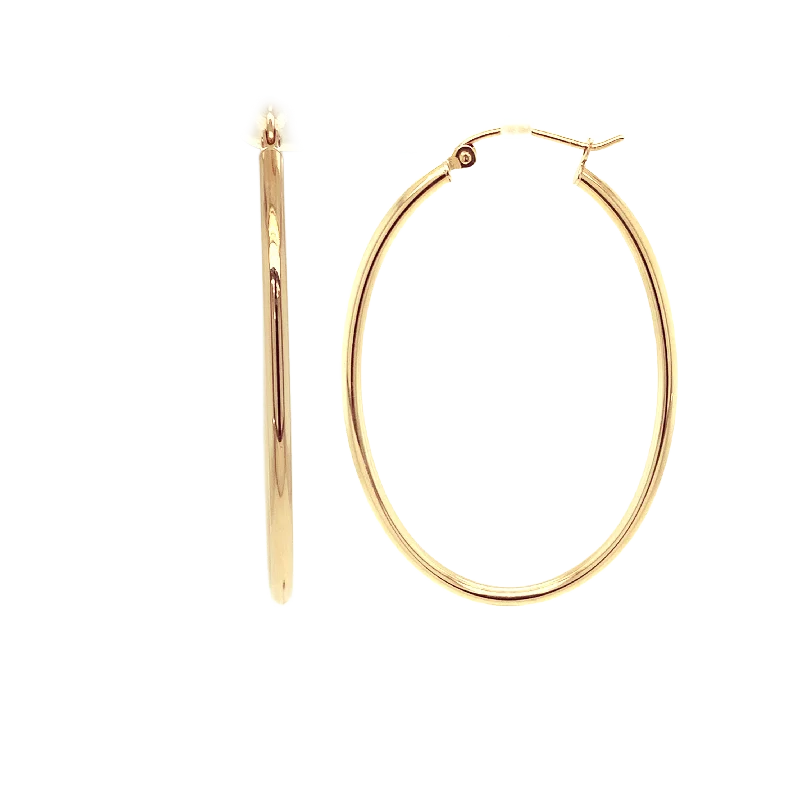 14K Yellow Gold Oval Hoop Earrings