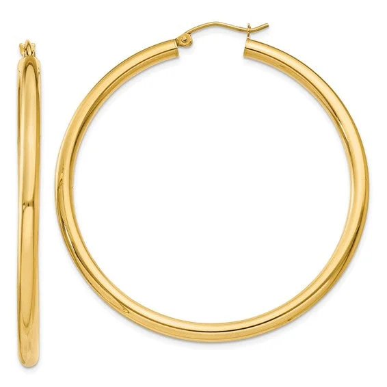 14K Yellow Gold 3MM Large Tube Hoop Earrings