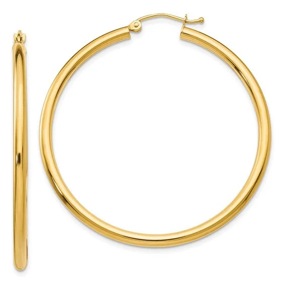 14K Yellow Gold 2.5MM Large Tube Hoop Earrings