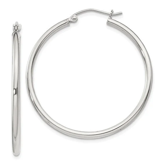 14K White Gold Medium Hoop Earrings