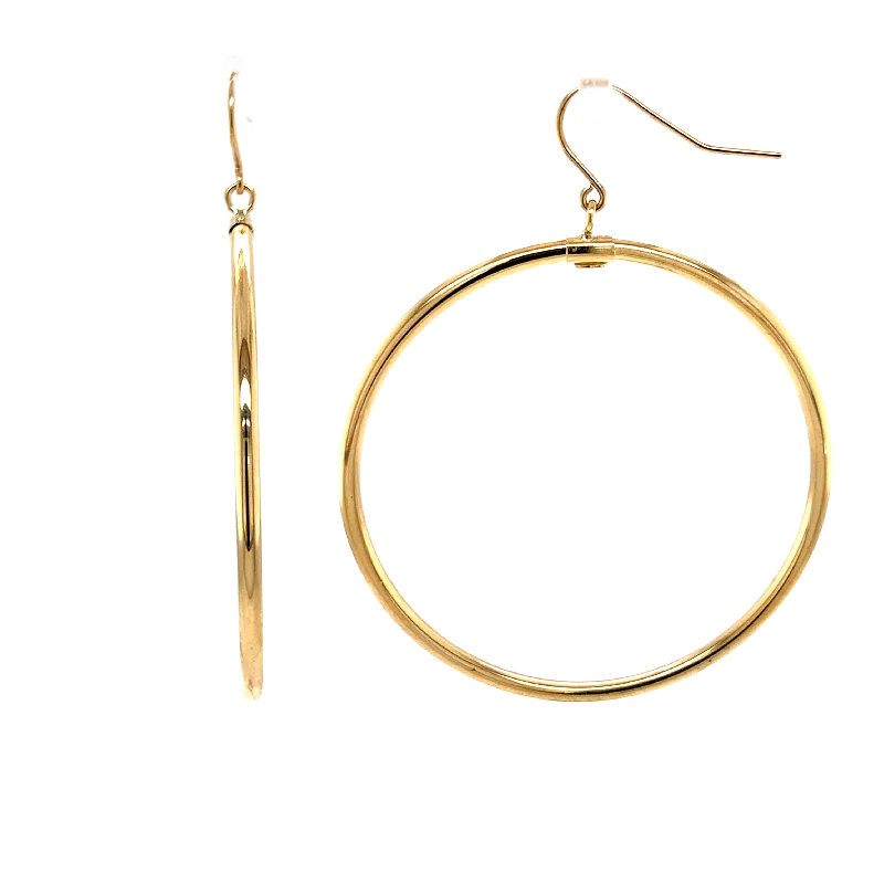 14K Yellow Gold  Dangle Hoop Earrings