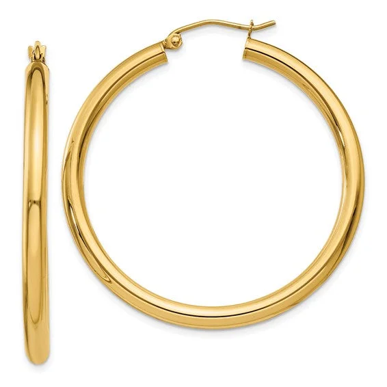 14K Yellow Gold 3MM Large Tube Hoop Earrings