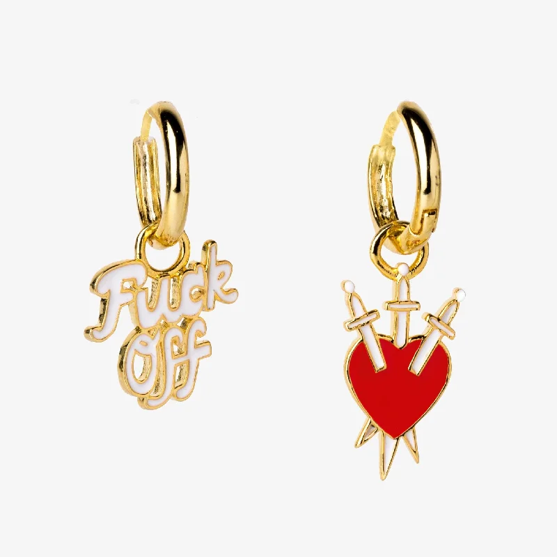 F*ck Off & Heart Hoop Earrings