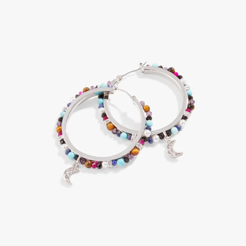 Pavé Moon Beaded Hoop Earrings