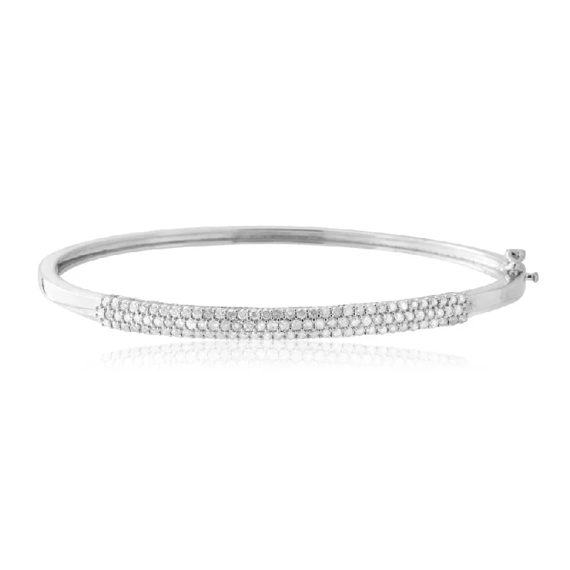 Silver 1 Carat Diamond Hinge Bangle 60mm