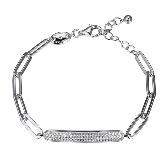 SS CZ Bar Paperclip Link Bracelet